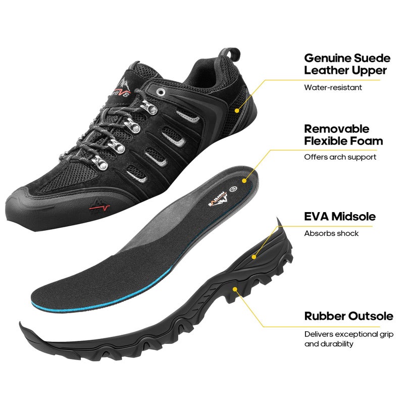 NORTIV 8 Men's Waterproof Hiking Shoes Leather Low-Top Hiking Shoes for Outdoor Trailing Trekking Camping Walking Black/Grey Size 15 QUEST-1-W - Image 3